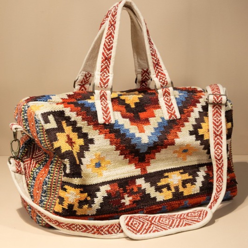 Handmade Aztec Tribal Western Navajo Large Travel Tote Bag - Picture 2 of 9
